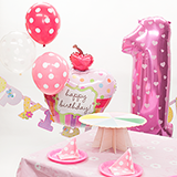 【1stバースデーパッケージ】1歳誕生日飾り付け+テーブルウェアセット　ガール(ポンプ付)